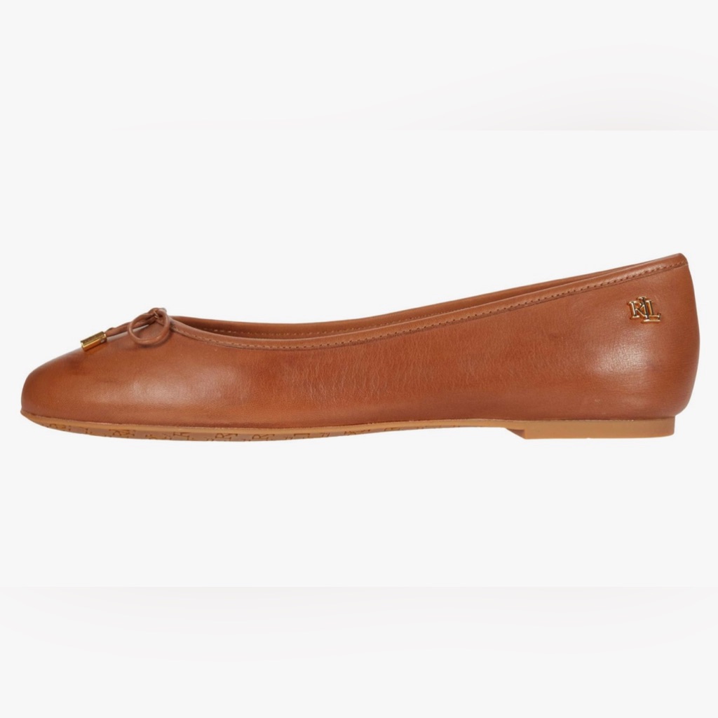 Nwob Ralph Lauren Napa Leather Ballet Flat In Deep Saddle Tan
